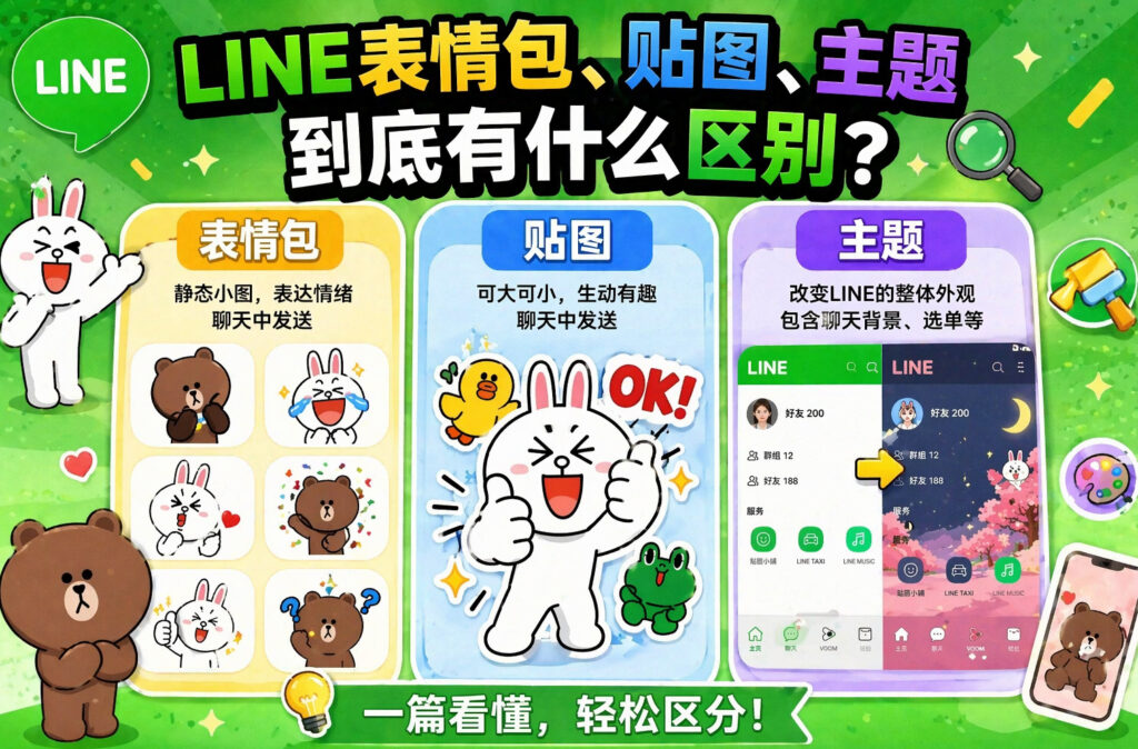 LINE表情包、贴图、主题到底有什么区别