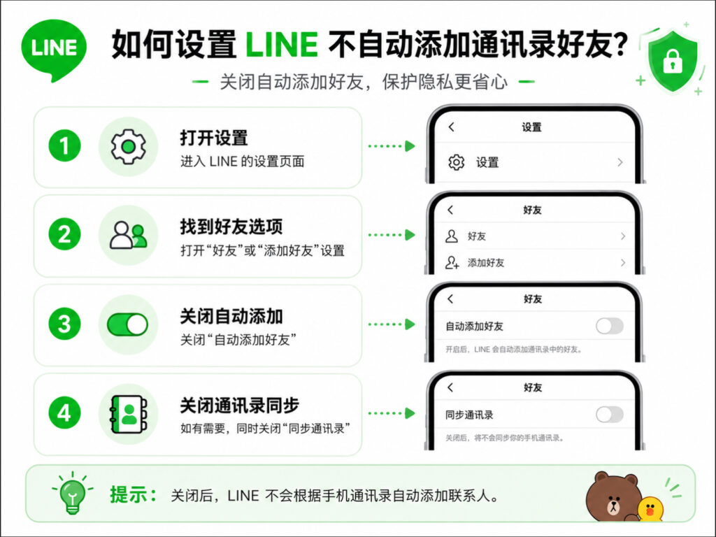 如何设置 LINE 不自动添加通讯录