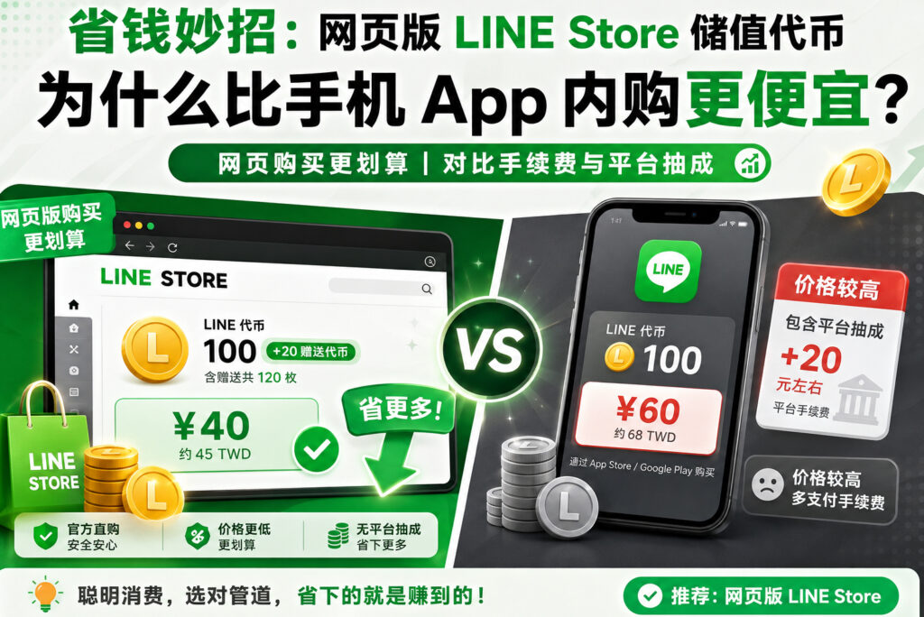 网页版 LINE Store 储值代币为什么比App内购便宜