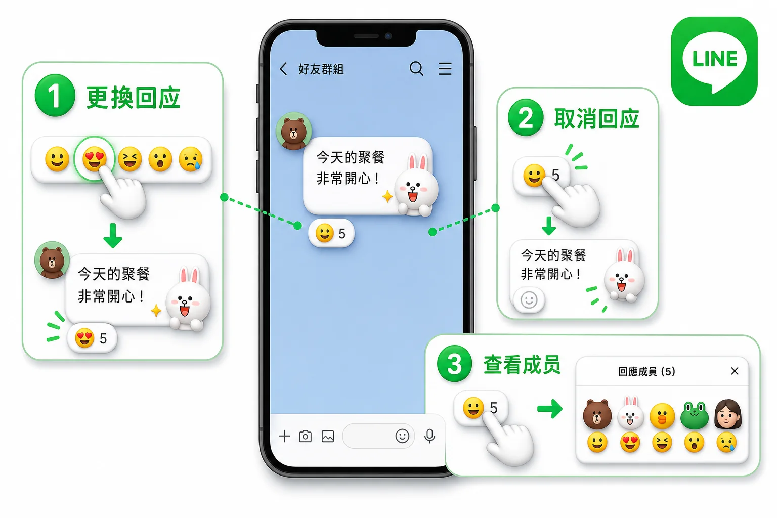 LINE更换取消回应和查看成员的步骤示意